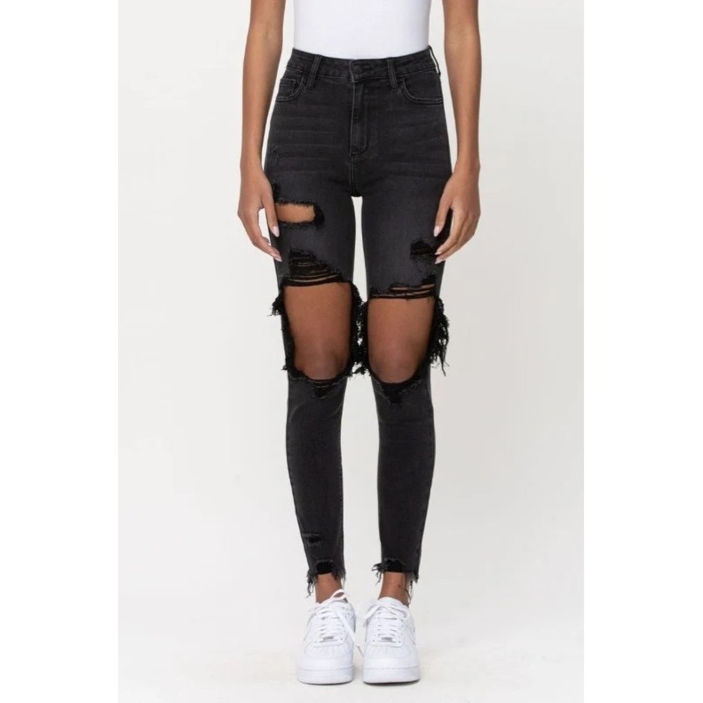 Cello In A Heartbeat Skinnies Black Distressed High Rise Jeans Size 5 WV77209M
